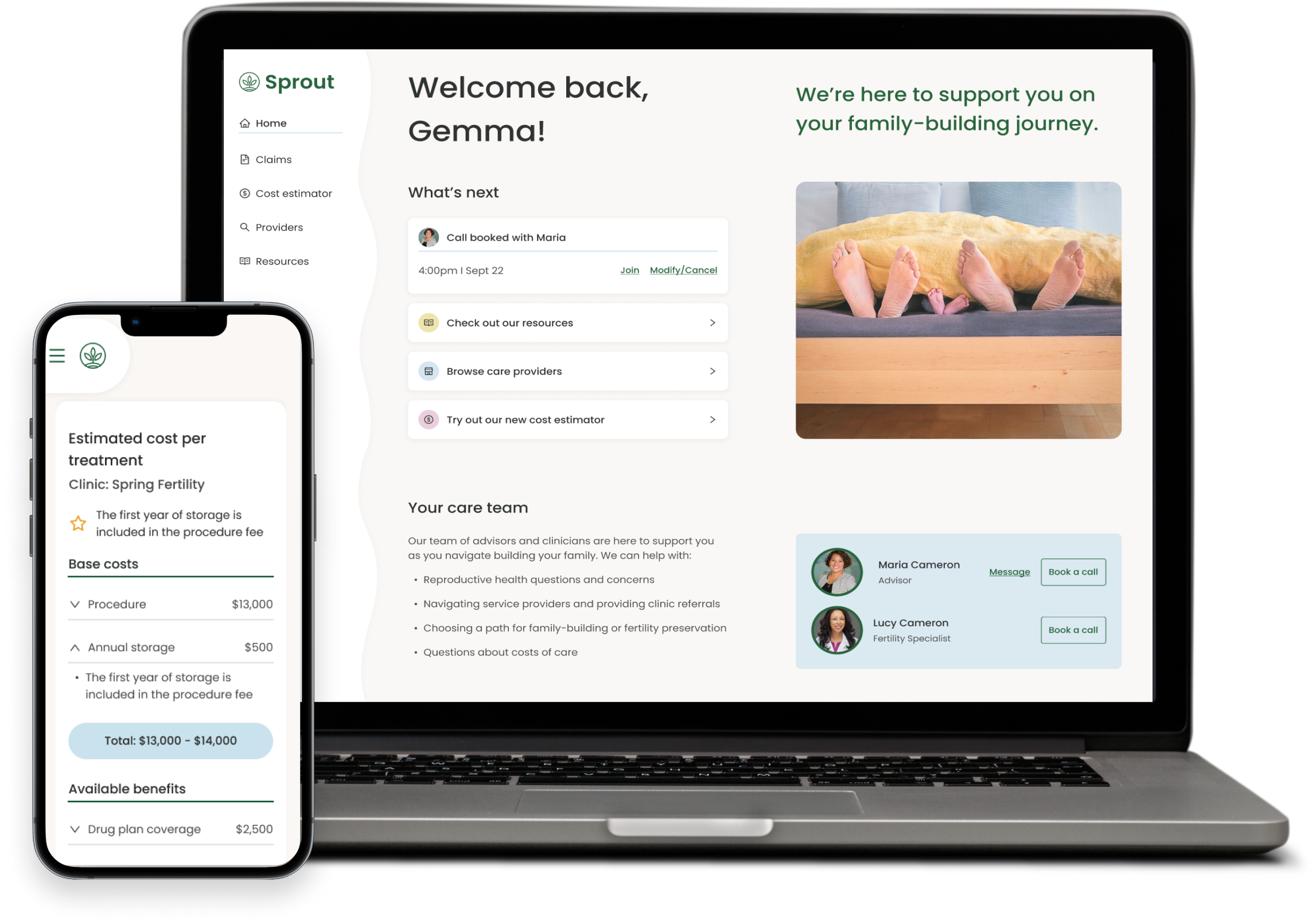 Sprout Family dashboard mockup images on mobile and desktop